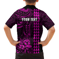 Personalized Hawaii Hauoli Makahiki Hou Kid Hawaiian Shirt Lono Hawaiian God Kakau Polynesian Tribal Pink LT05 - Polynesian Pride