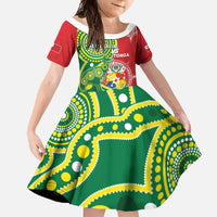 Custom Tonga Australia Rugby Family Matching Off Shoulder Maxi Dress and Hawaiian Shirt Kangaroos And Tonga Mate Maa Together LT05 Daughter's Dress Green - Polynesian Pride