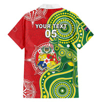 Custom Tonga Australia Rugby Family Matching Off Shoulder Maxi Dress and Hawaiian Shirt Kangaroos And Tonga Mate Maa Together LT05 - Polynesian Pride