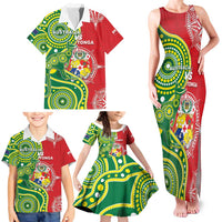 Custom Tonga Australia Rugby Family Matching Tank Maxi Dress and Hawaiian Shirt Kangaroos And Tonga Mate Maa Together LT05 - Polynesian Pride