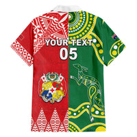 Custom Tonga XIII And Australia Kangaroos Family Matching Off The Shoulder Long Sleeve Dress and Hawaiian Shirt Mate Maa Tongan Ngatu With Aboriginal LT05 - Polynesian Pride