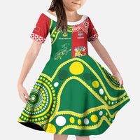 Custom Tonga XIII And Australia Kangaroos Family Matching Off Shoulder Maxi Dress and Hawaiian Shirt Mate Maa Tongan Ngatu With Aboriginal LT05 Daughter's Dress Red - Polynesian Pride