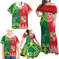Custom Tonga XIII And Australia Kangaroos Family Matching Off Shoulder Maxi Dress and Hawaiian Shirt Mate Maa Tongan Ngatu With Aboriginal LT05 - Polynesian Pride