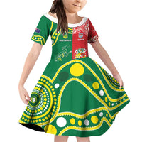 Custom Tonga XIII And Australia Kangaroos Family Matching Off Shoulder Short Dress and Hawaiian Shirt Mate Maa Tongan Ngatu With Aboriginal LT05 Daughter's Dress Red - Polynesian Pride