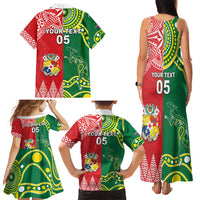 Custom Tonga XIII And Australia Kangaroos Family Matching Tank Maxi Dress and Hawaiian Shirt Mate Maa Tongan Ngatu With Aboriginal LT05 - Polynesian Pride