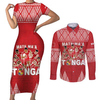 Custom Tonga Rugby Couples Matching Short Sleeve Bodycon Dress and Long Sleeve Button Shirt Tonga Mate Ma'a Take The Lead