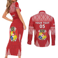 Custom Tonga Rugby Couples Matching Short Sleeve Bodycon Dress and Long Sleeve Button Shirt Tonga Mate Ma'a Take The Lead