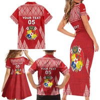 Custom Tonga Rugby Family Matching Short Sleeve Bodycon Dress and Hawaiian Shirt Tonga Mate Ma'a Take The Lead