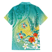 Hawaii Honu Family Matching Long Sleeve Bodycon Dress and Hawaiian Shirt Tropical Flowers Turquoise Gradient LT05 - Polynesian Pride