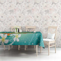 Hawaii Honu Tablecloth Tropical Flowers Turquoise Gradient