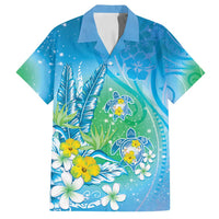 Hawaii Honu Family Matching Off Shoulder Maxi Dress and Hawaiian Shirt Tropical Flowers Blue Gradient