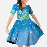 Hawaii Honu Family Matching Short Sleeve Bodycon Dress and Hawaiian Shirt Tropical Flowers Blue Gradient