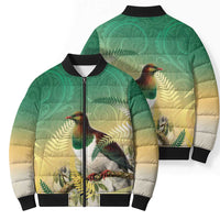 New Zealand Pigeon Kereru Bomber Puffer Jacket Maori Fern Art Green Gradient - Polynesian Pride
