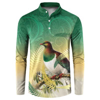 New Zealand Pigeon Kereru Button Sweatshirt Maori Fern Art Green Gradient - Polynesian Pride