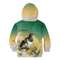 New Zealand Pigeon Kereru Kid Hoodie Maori Fern Art Green Gradient LT05 - Polynesian Pride