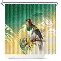 New Zealand Pigeon Kereru Shower Curtain Maori Fern Art Green Gradient - Polynesian Pride