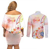 Happy Holi Festival Couples Matching Off Shoulder Short Dress and Long Sleeve Button Shirt Rangoli With Polynesian Pattern LT05 - Polynesian Pride