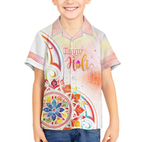 Happy Holi Festival Family Matching Tank Maxi Dress and Hawaiian Shirt Rangoli With Polynesian Pattern LT05 Son's Shirt White - Polynesian Pride