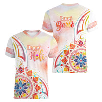 Happy Holi Festival Women V Neck T Shirt Rangoli With Polynesian Pattern LT05 - Polynesian Pride