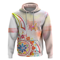 Happy Holi Festival Zip Hoodie Rangoli With Polynesian Pattern LT05 Pullover Hoodie White - Polynesian Pride