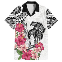White Polynesian Hammerhead Shark Tribal Pattern Family Matching Tank Maxi Dress and Hawaiian Shirt