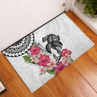 White Polynesian Hammerhead Shark Tribal Pattern Rubber Doormat