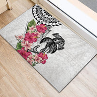 White Polynesian Hammerhead Shark Tribal Pattern Rubber Doormat