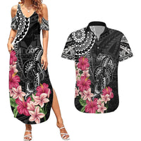 Black Polynesian Hammerhead Shark Tribal Pattern Couples Matching Summer Maxi Dress and Hawaiian Shirt LT05 Black - Polynesian Pride