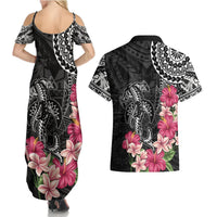 Black Polynesian Hammerhead Shark Tribal Pattern Couples Matching Summer Maxi Dress and Hawaiian Shirt LT05 - Polynesian Pride