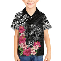 Black Polynesian Hammerhead Shark Tribal Pattern Family Matching Long Sleeve Bodycon Dress and Hawaiian Shirt