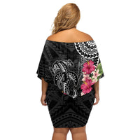 Black Polynesian Hammerhead Shark Tribal Pattern Off Shoulder Short Dress LT05 - Polynesian Pride