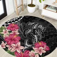 Black Polynesian Hammerhead Shark Tribal Pattern Round Carpet LT05 Black - Polynesian Pride