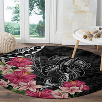 Black Polynesian Hammerhead Shark Tribal Pattern Round Carpet LT05 - Polynesian Pride