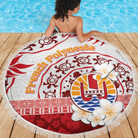 French Polynesia Internal Autonomy Day Beach Blanket Tropical Hibiscus And Turtle Pattern LT05 - Polynesian Pride