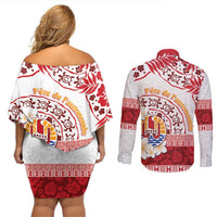 French Polynesia Internal Autonomy Day Couples Matching Off Shoulder Short Dress and Long Sleeve Button Shirt Tropical Hibiscus And Turtle Pattern LT05 - Polynesian Pride