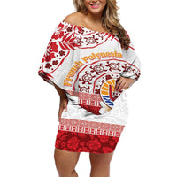 French Polynesia Internal Autonomy Day Off Shoulder Short Dress Tropical Hibiscus And Turtle Pattern LT05 Women Red - Polynesian Pride