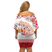 French Polynesia Internal Autonomy Day Off Shoulder Short Dress Tropical Hibiscus And Turtle Pattern LT05 - Polynesian Pride
