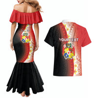 Personalised Tonga Emancipation Day Couples Matching Mermaid Dress and Hawaiian Shirt Tongan Ngatu Pattern With Plumeria