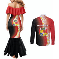 Personalised Tonga Emancipation Day Couples Matching Mermaid Dress and Long Sleeve Button Shirt Tongan Ngatu Pattern With Plumeria