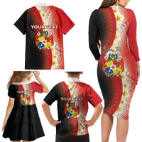 Personalised Tonga Emancipation Day Family Matching Long Sleeve Bodycon Dress and Hawaiian Shirt Tongan Ngatu Pattern With Plumeria LT05 - Polynesian Pride