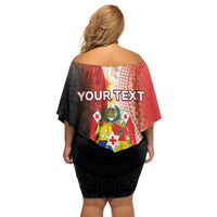 Personalised Tonga Emancipation Day Family Matching Off Shoulder Short Dress and Hawaiian Shirt Tongan Ngatu Pattern With Plumeria