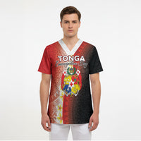 Personalised Tonga Emancipation Day Scrub Top Tongan Ngatu Pattern With Plumeria