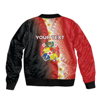 Personalised Tonga Emancipation Day Sleeve Zip Bomber Jacket Tongan Ngatu Pattern With Plumeria