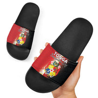Tonga Emancipation Day Slide Sandals Tongan Ngatu Pattern With Plumeria