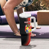 Personalised Tonga Emancipation Day Tumbler With Handle Tongan Ngatu Pattern With Plumeria