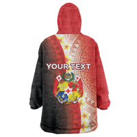 Personalised Tonga Emancipation Day Wearable Blanket Hoodie Tongan Ngatu Pattern With Plumeria