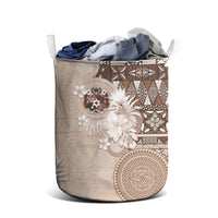Tonga Ngatu Motifs Laundry Basket With Coat Of Arms Beige