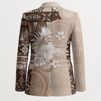 Tonga Ngatu Motifs Blazer With Coat Of Arms Beige