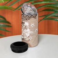 Tonga Ngatu Motifs 4 in 1 Can Cooler Tumbler With Coat Of Arms Beige