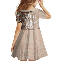 Tonga Ngatu Motifs Family Matching Tank Maxi Dress and Hawaiian Shirt With Coat Of Arms Beige LT05 - Polynesian Pride
